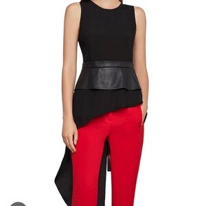 BCBGMAXAZRIA Asymmetrical Peplum Leather Top